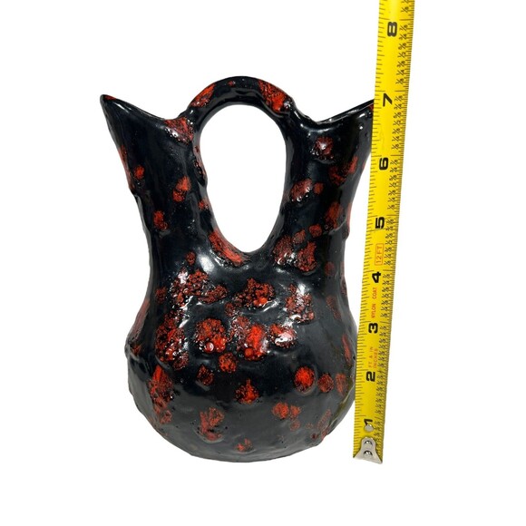 Native American Pueblo Pottery Wedding Vase Signed 7” Black Red Clay - Picture 7 of 9